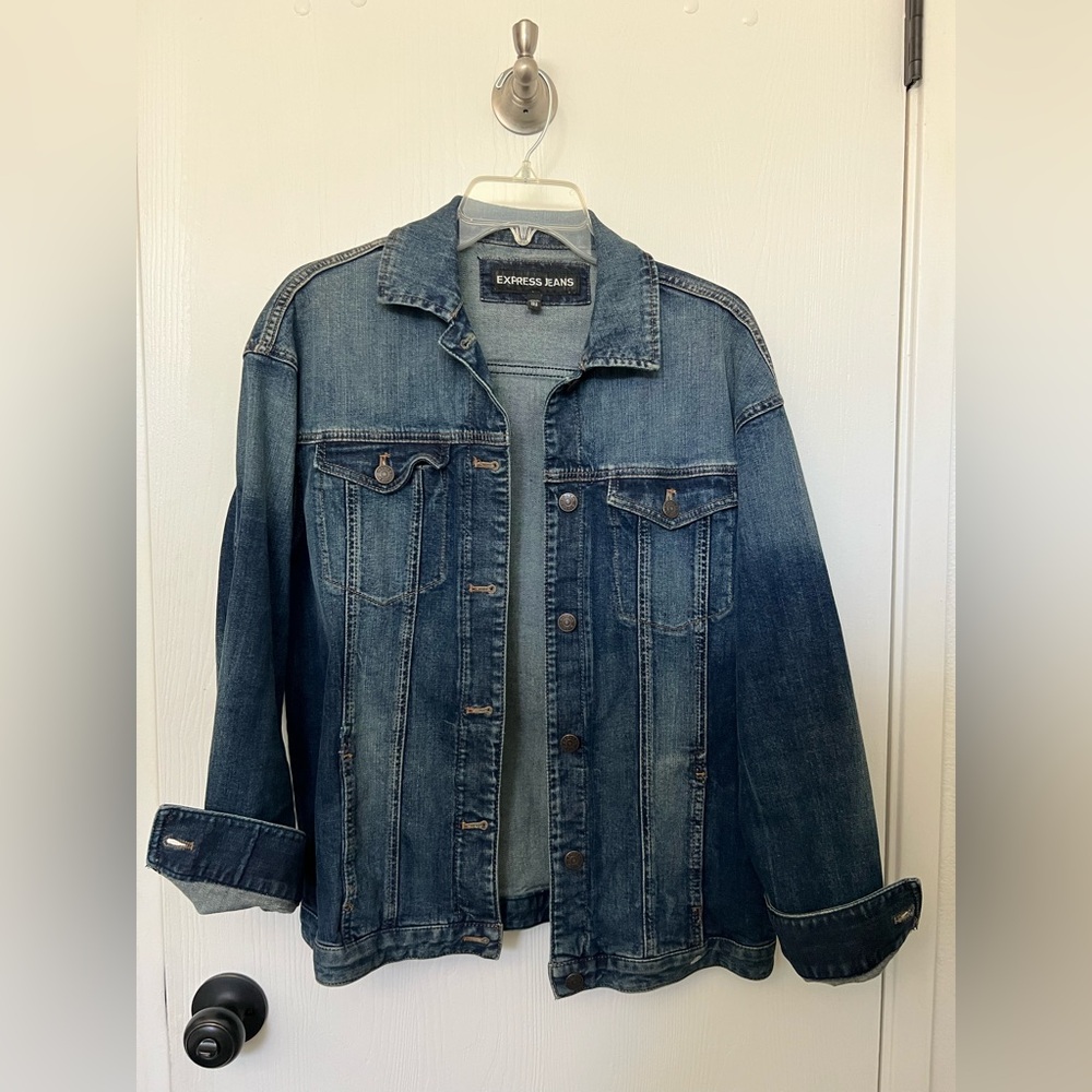 Express Dark Faded Wash Boyfriend Denim Jacket